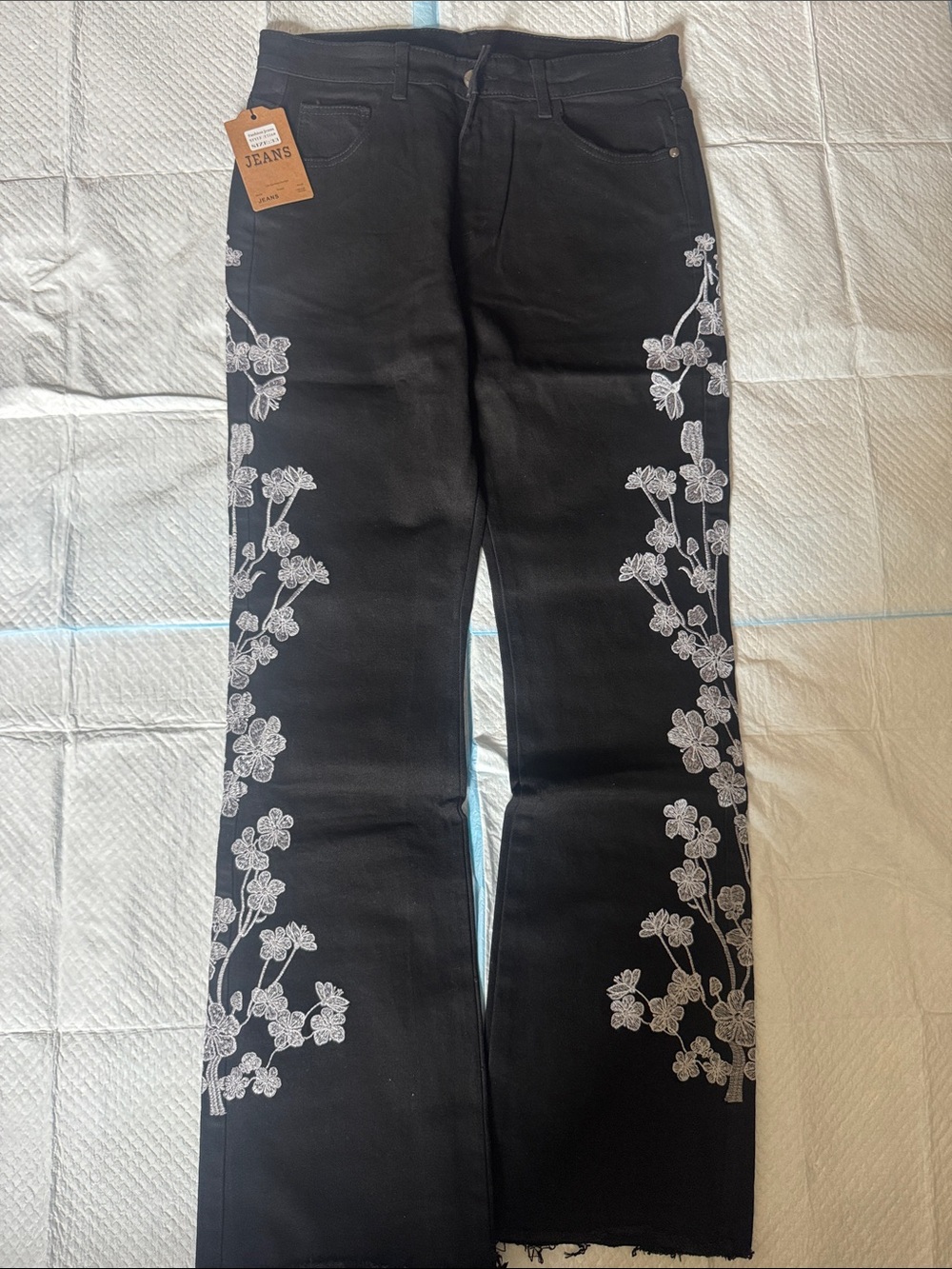 Flare Fashion Jeans with white flower design